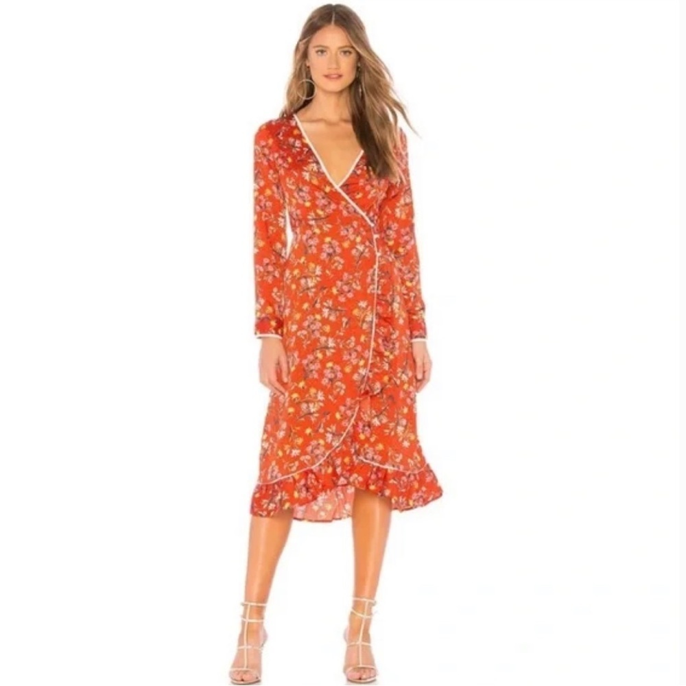 Free People Covent Garden Midi Floral Wrap Red Dress. Size 0.
